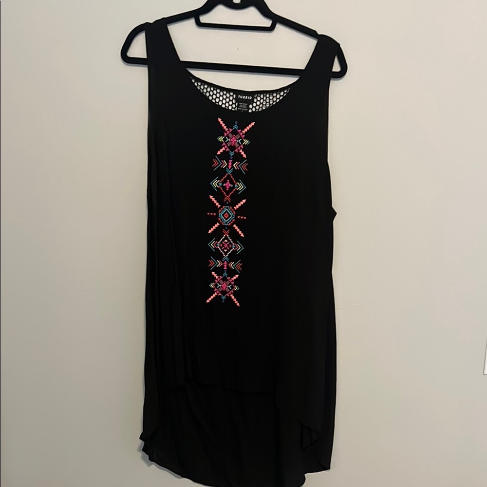 Embroidered Black Sleeveless Top
